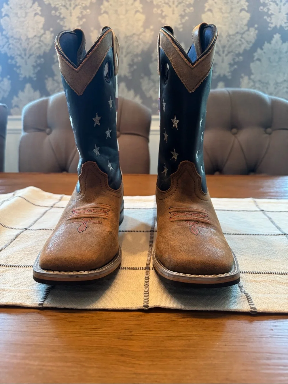 Kids American Flag Western Cowboy Boots - Brown/Black